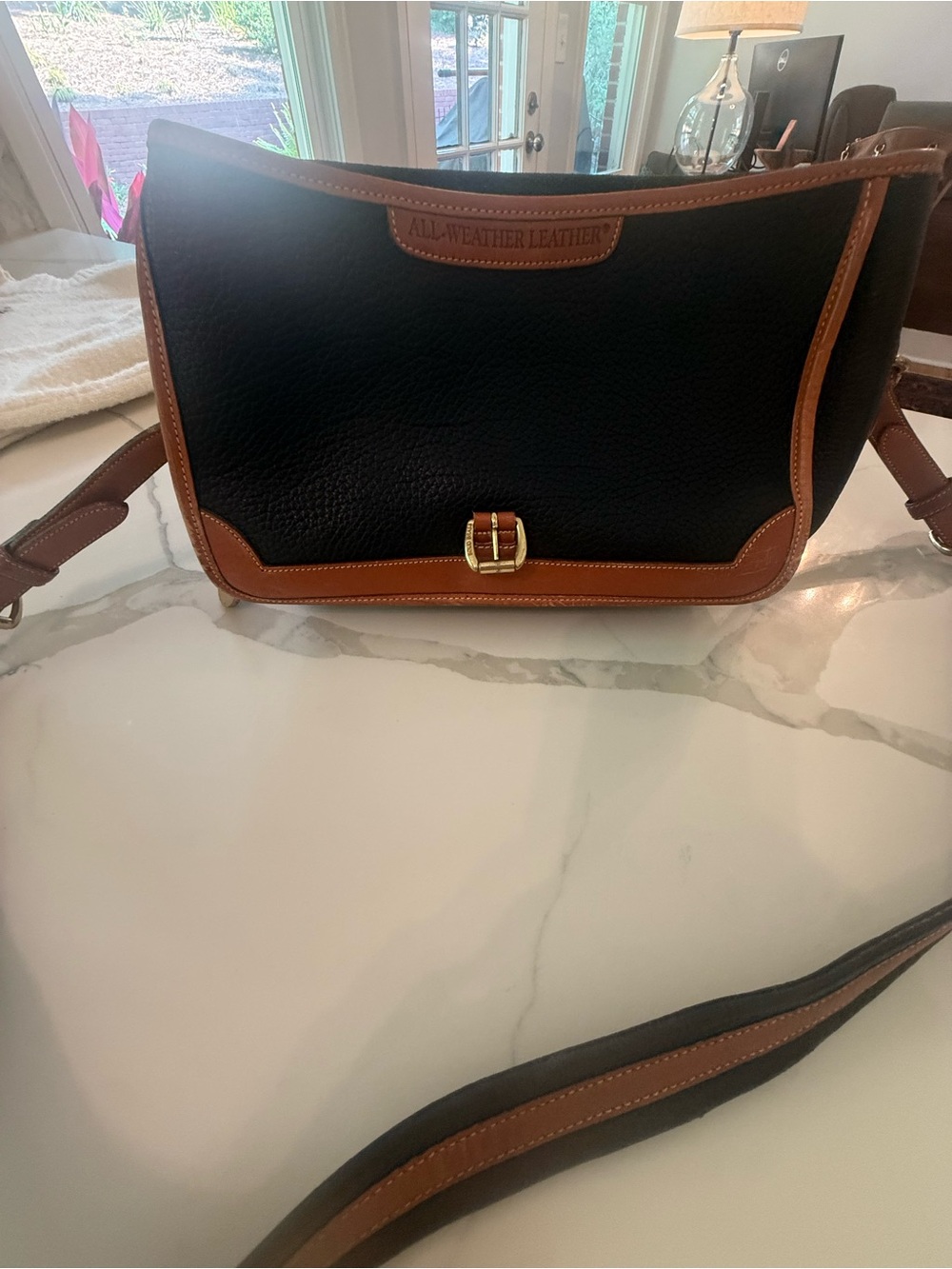 Dooney & Bourke Black with Brown Trim Leather Messenger - Picture 4 of 5